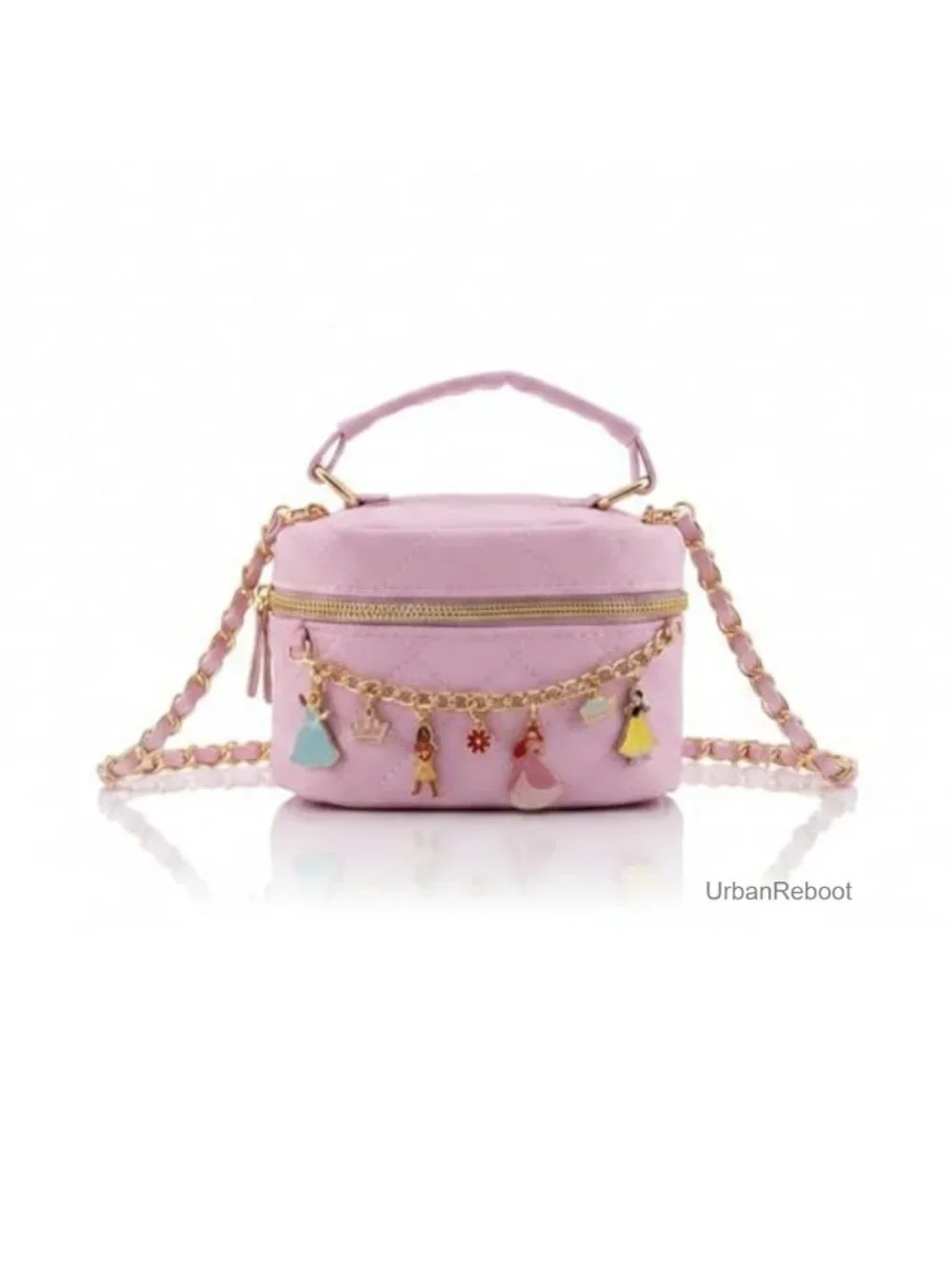 Quilted PU Leather Mini Bowler Crossbody Bag with Gold Chain Strap